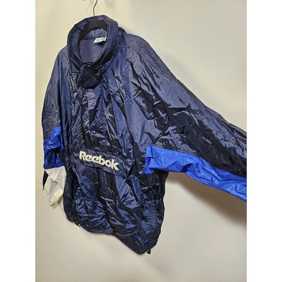 Reebok Vintage Spellout Windbreaker Pullover Snap Zip Hooded Men's Navy Size 2XL - Picture 3 of 13
